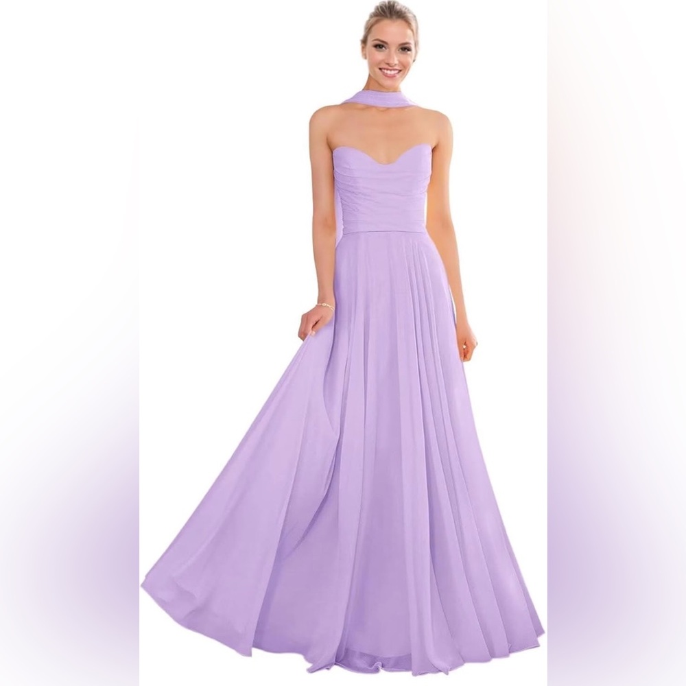 A Line Strapless Chiffon Evening Sweetheart Formal Long Elegant Gown - Picture 4 of 13